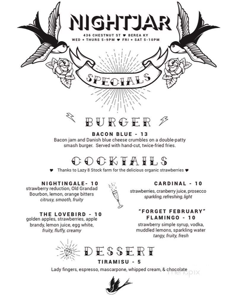 Nightjar - Berea, KY menu_pic