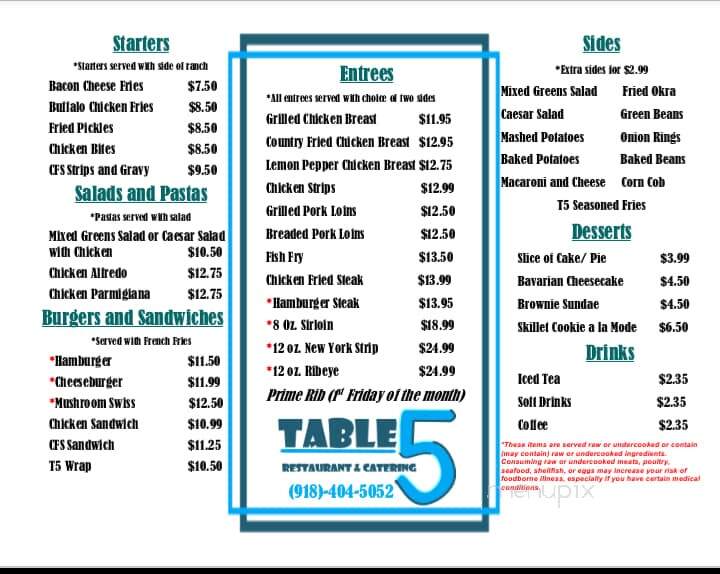 Table 5 - Peggs, OK menu_pic