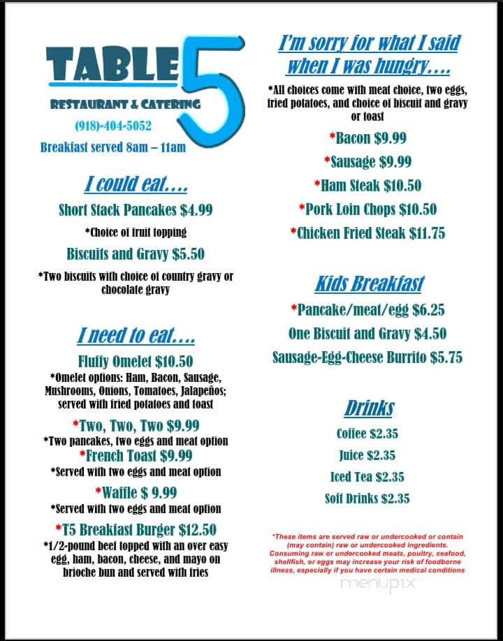 Table 5 - Peggs, OK menu_pic