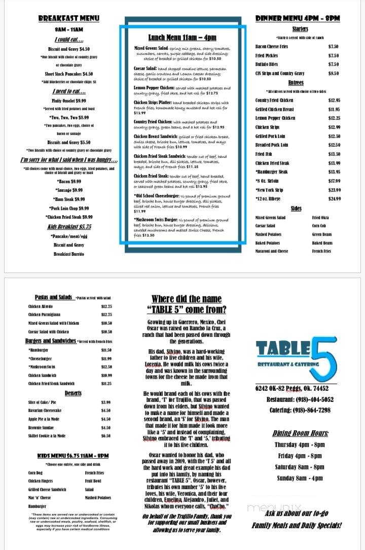 Table 5 - Peggs, OK menu_pic