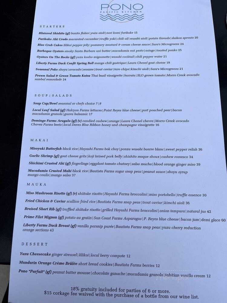 Pono Pacific Kitchen - Grover Beach, CA menu_pic