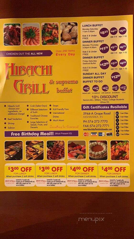 Hibachi Grill Supreme Buffet - Mishawaka, IN menu_pic