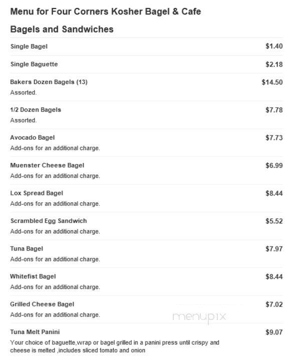 Four Corners Kosher Bagel & Cafe - Lakewood Township, NJ menu_pic