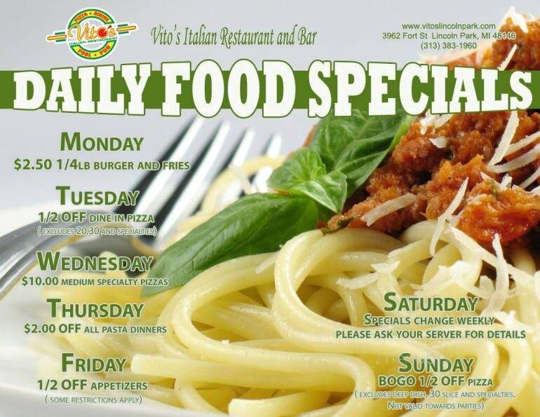 Vito's Pizzeria & Pub - Lincoln Park, MI menu_pic
