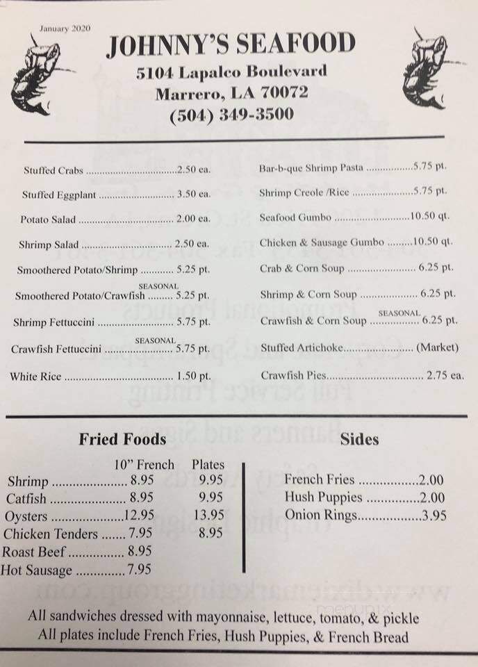 Johnny's Seafoods - Marrero, LA menu_pic