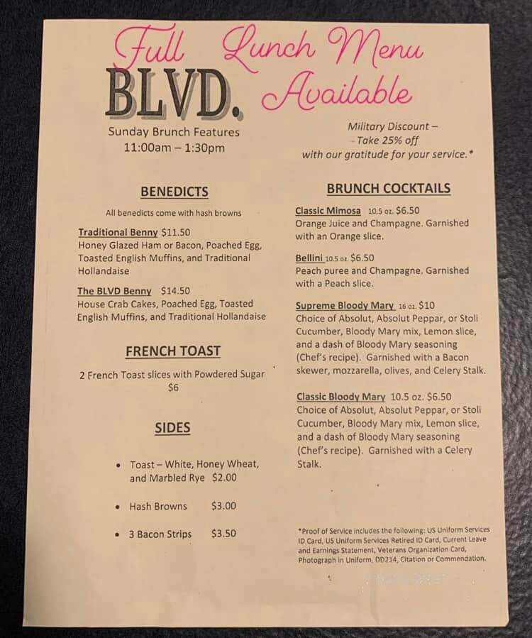 Boulevard Grill - Johnstown, PA menu_pic