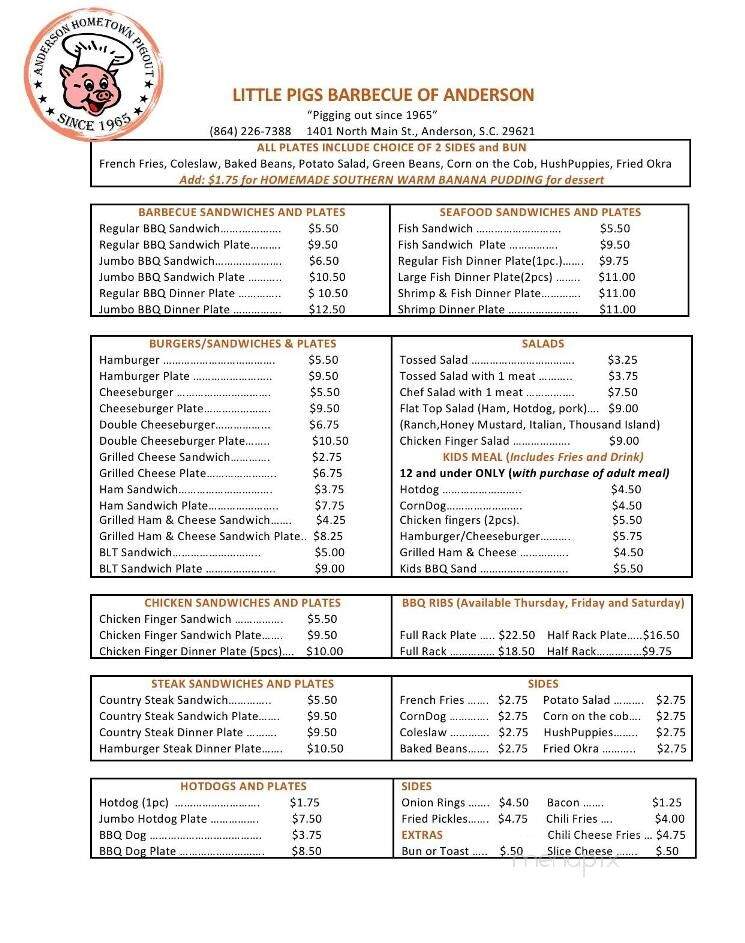 Little Pigs Barbecue of Greenwood - Greenwood, SC menu_pic