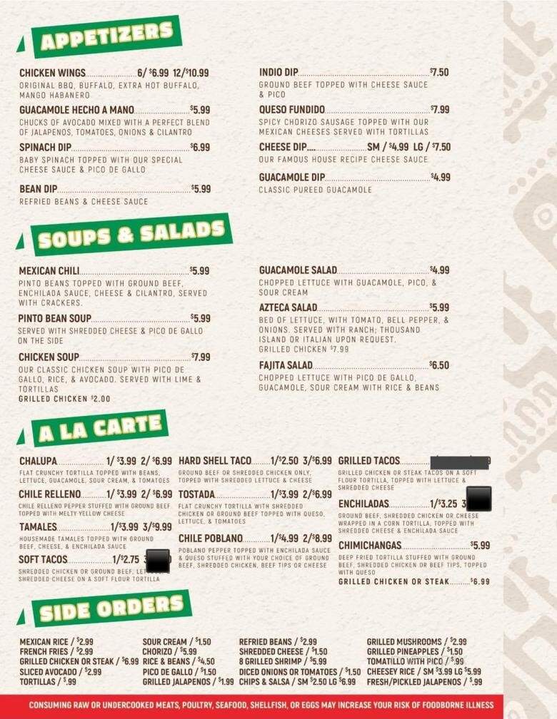 El Azteca Mexican Restaurant - Portland, TN menu_pic