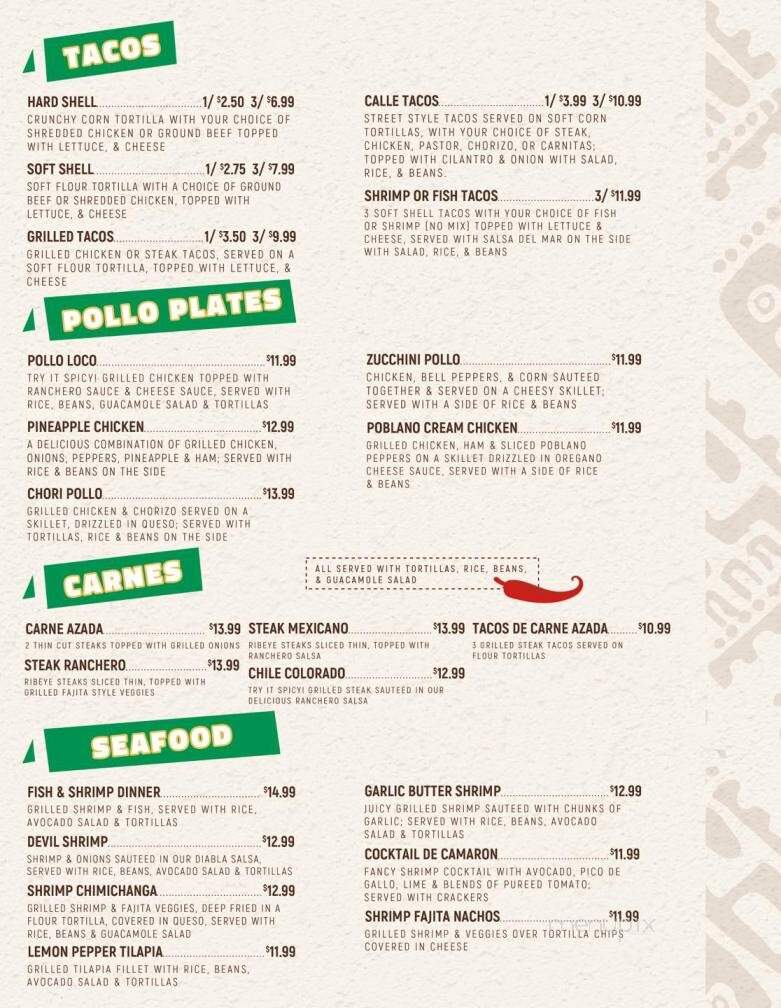 El Azteca Mexican Restaurant - Portland, TN menu_pic