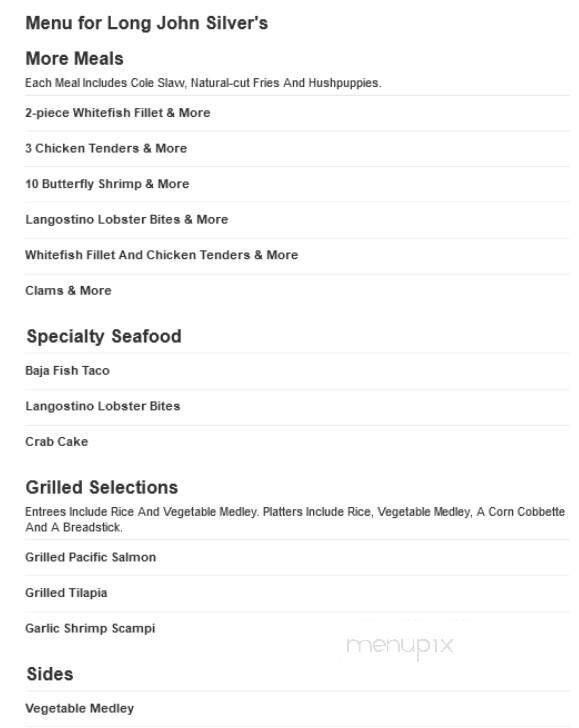 Long John Silver's - Savannah, TN menu_pic