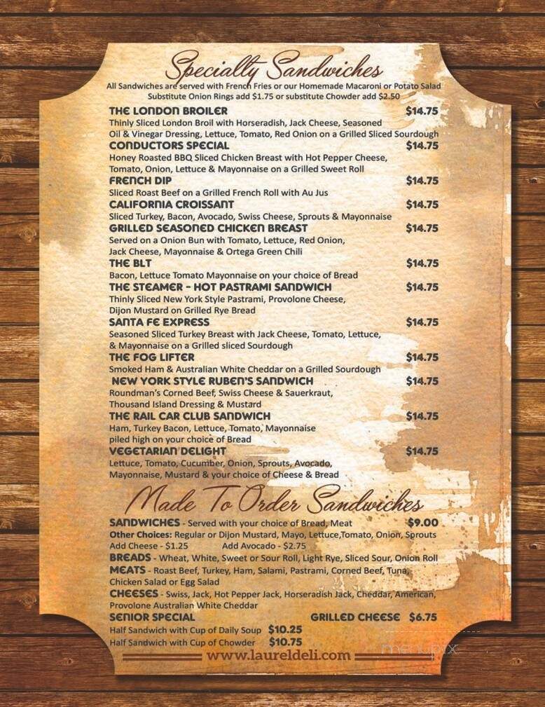 Laurel Deli & Desserts - Fort Bragg, CA menu_pic