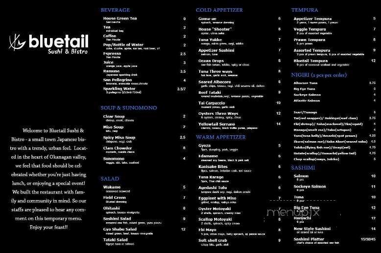 Bluetail Sushi & Bistro - Kelowna, BC menu_pic