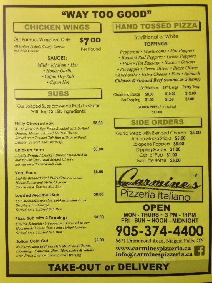 Carmine's Pizzeria Italiano - Niagara Falls, ON menu_pic