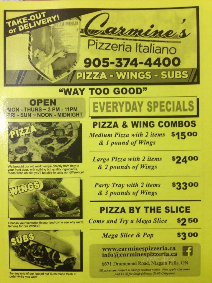 Carmine's Pizzeria Italiano - Niagara Falls, ON menu_pic