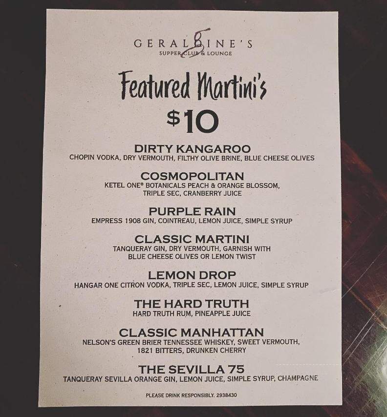 Geraldine's Supper Club & Lounge - Indianapolis, IN menu_pic