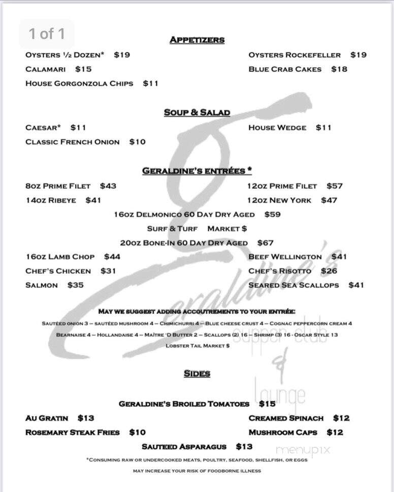 Geraldine's Supper Club & Lounge - Indianapolis, IN menu_pic