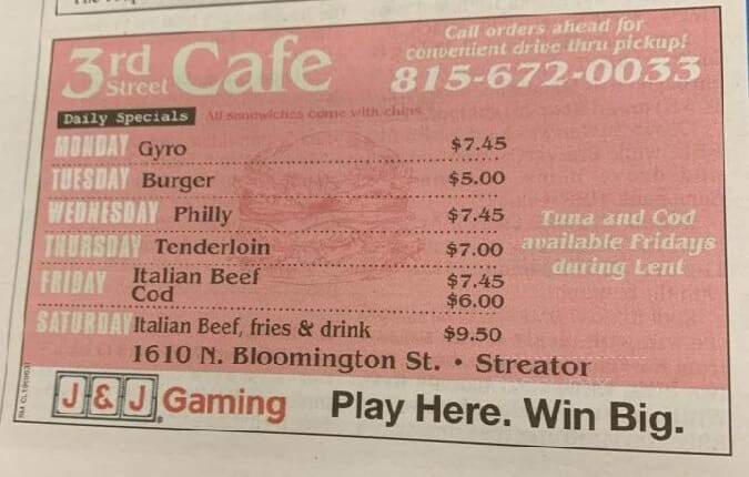 3rd Street Cafe - Streator, IL menu_pic