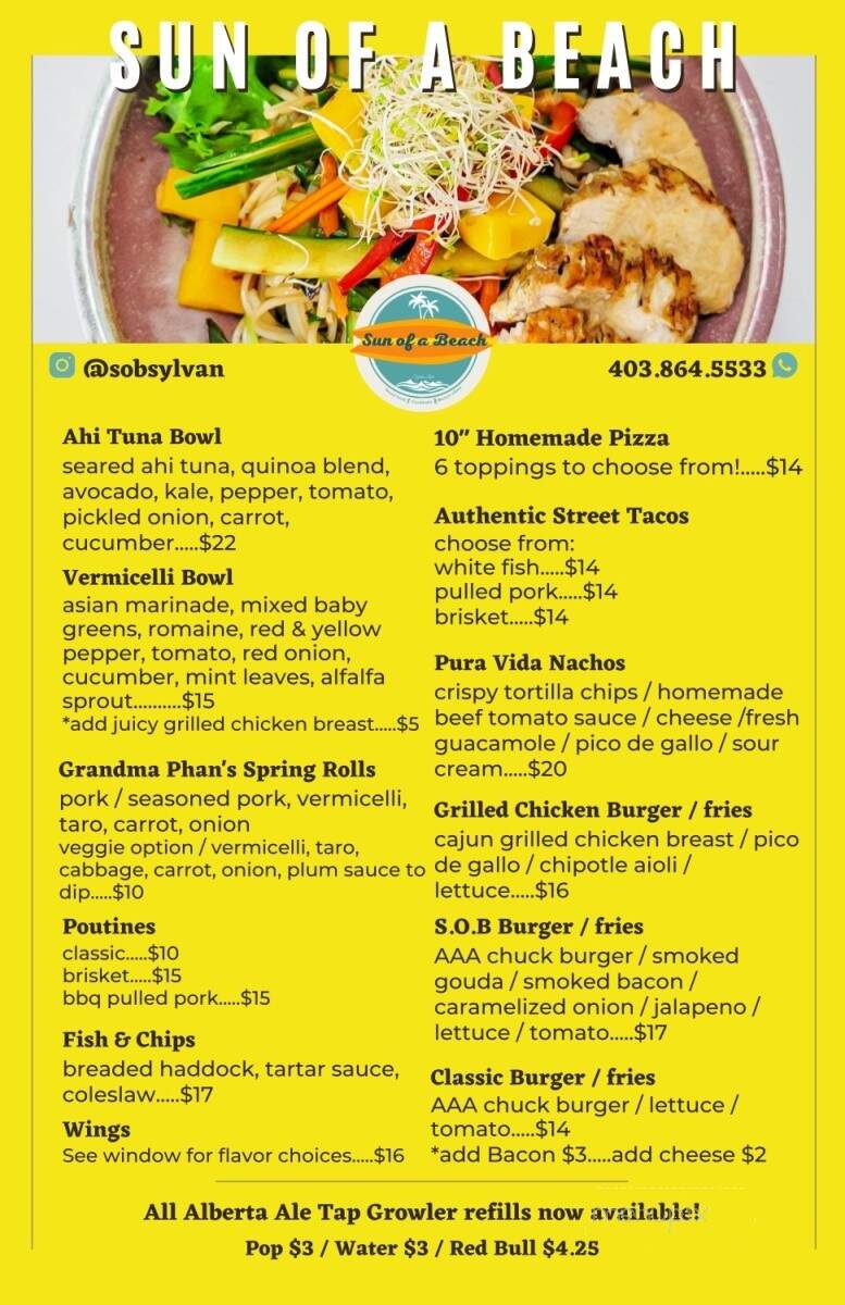 Sun of a Beach - Sylvan Lake, AB menu_pic