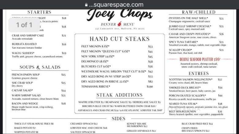 Joey Chops - Malvern, PA menu_pic