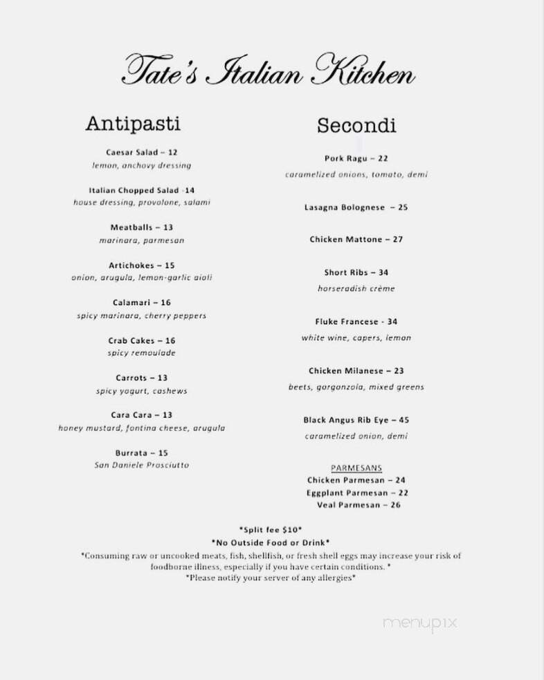 Tate's Italian Kitchen - North Kingstown, RI menu_pic