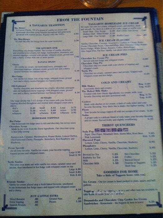 Taggarts Ice Cream Parlor - Canton, OH menu_pic