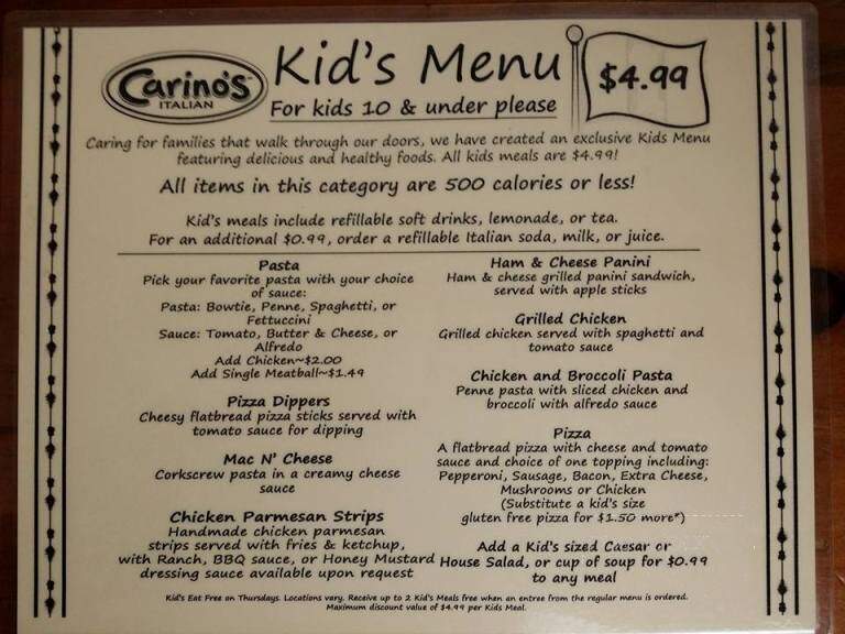 Carino's Italian Restaurant - Albany, OR menu_pic