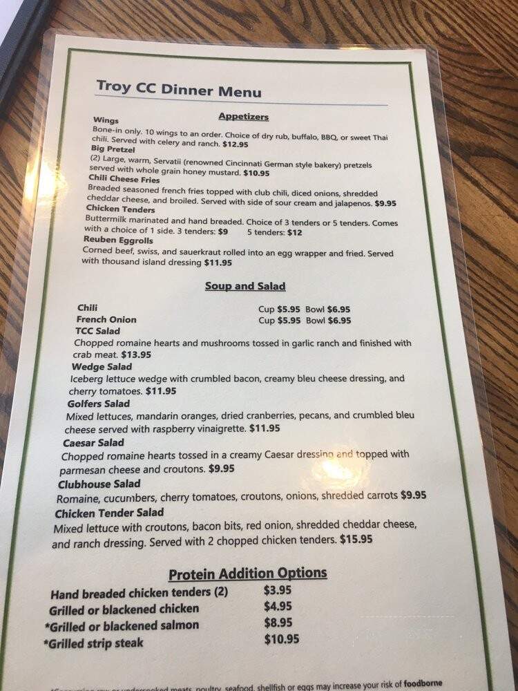 Troy Country Club - Troy, OH menu_pic