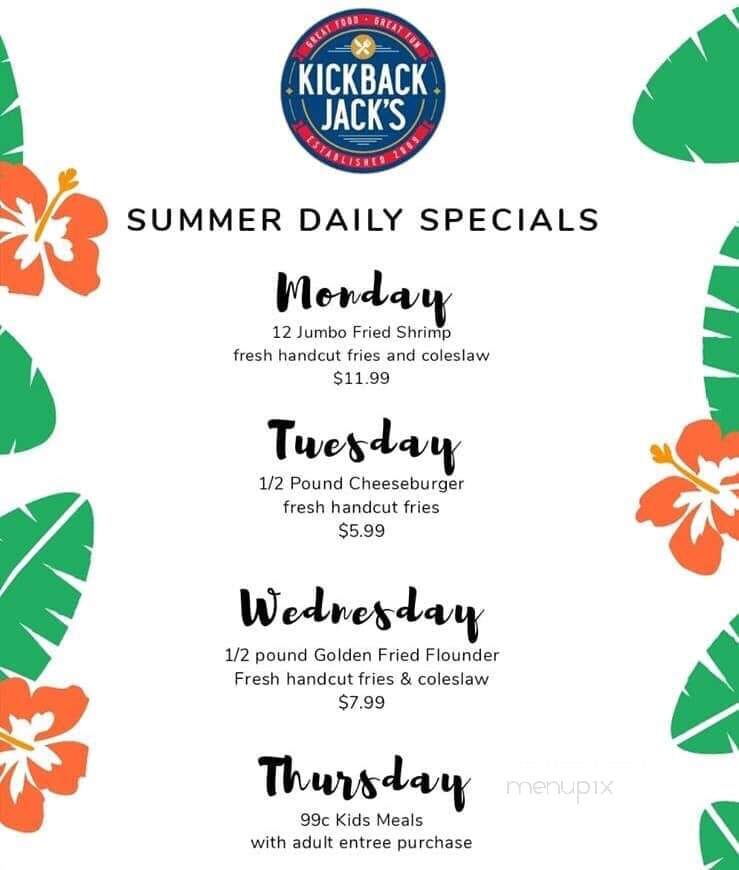 Kickback Jack's - Greenville, NC menu_pic