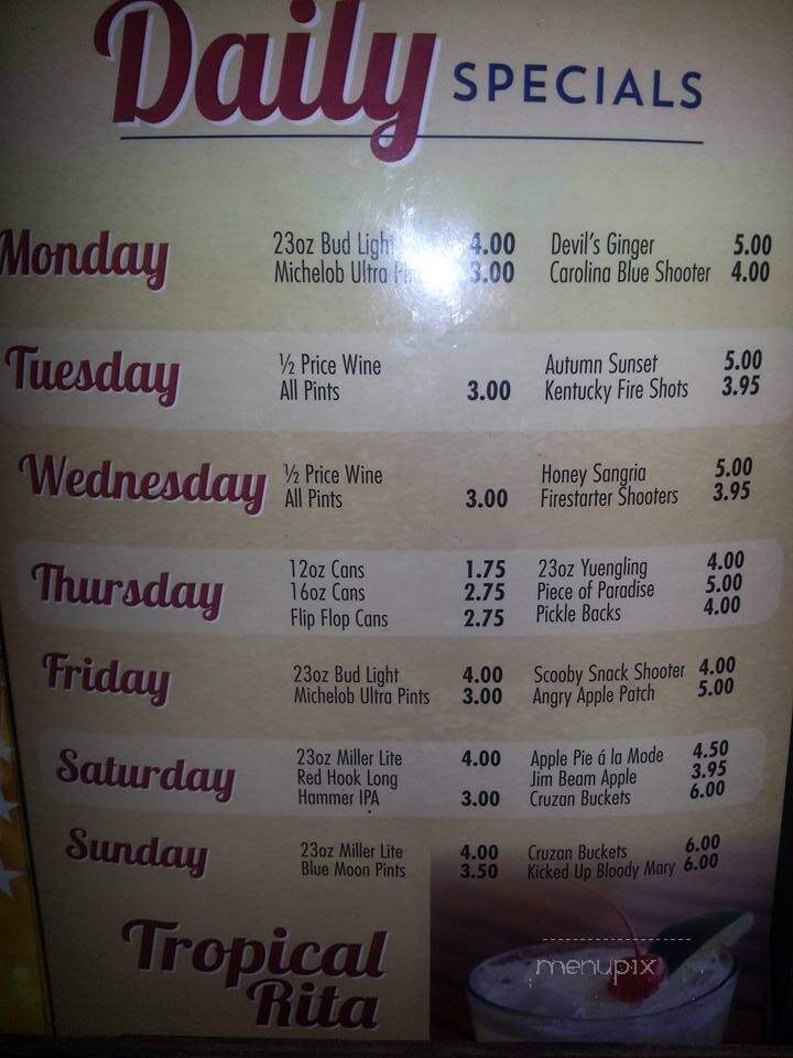 Kickback Jack's - Greenville, NC menu_pic