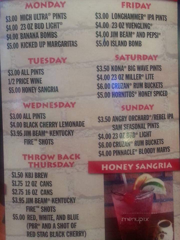 Kickback Jack's - Greenville, NC menu_pic
