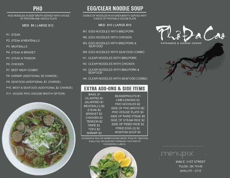 Pho Da Cao - Tulsa, OK menu_pic