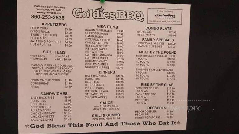 Goldies Texas Style Barbeque - Vancouver, WA menu_pic