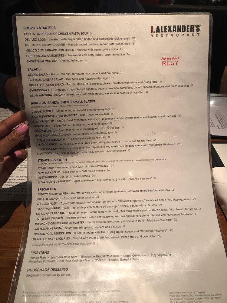 J. Alexander's - Toledo, OH menu_pic