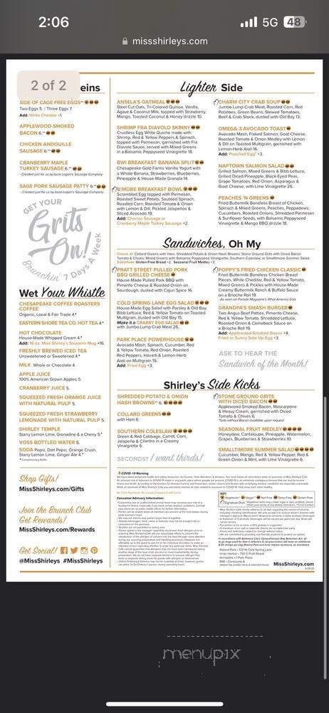 Miss Shirley's - Baltimore, MD menu_pic