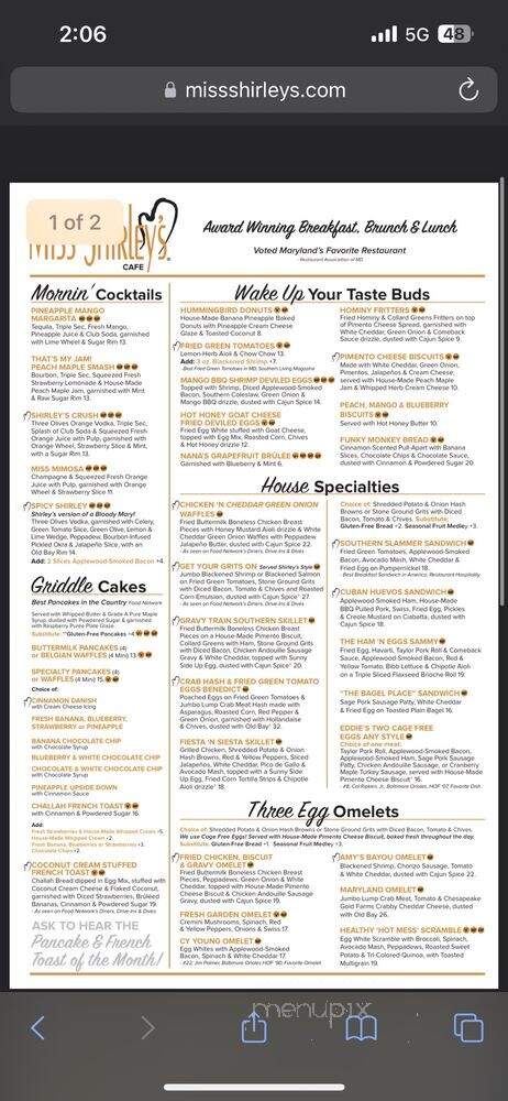 Miss Shirley's - Baltimore, MD menu_pic