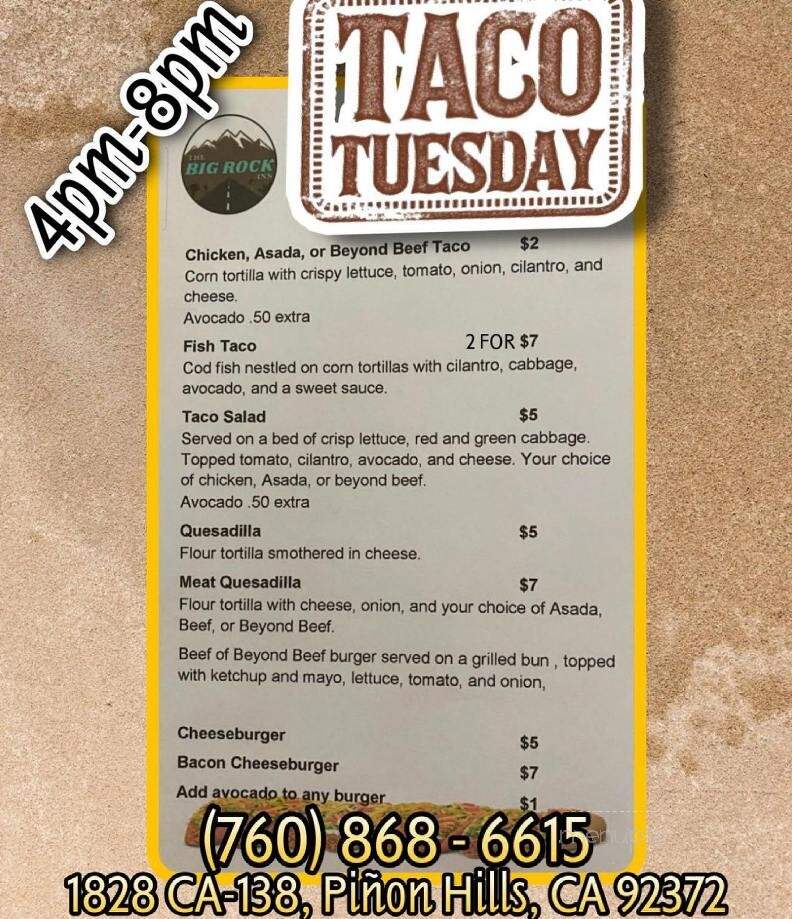 Big Rock Inn - Pinon Hills, CA menu_pic