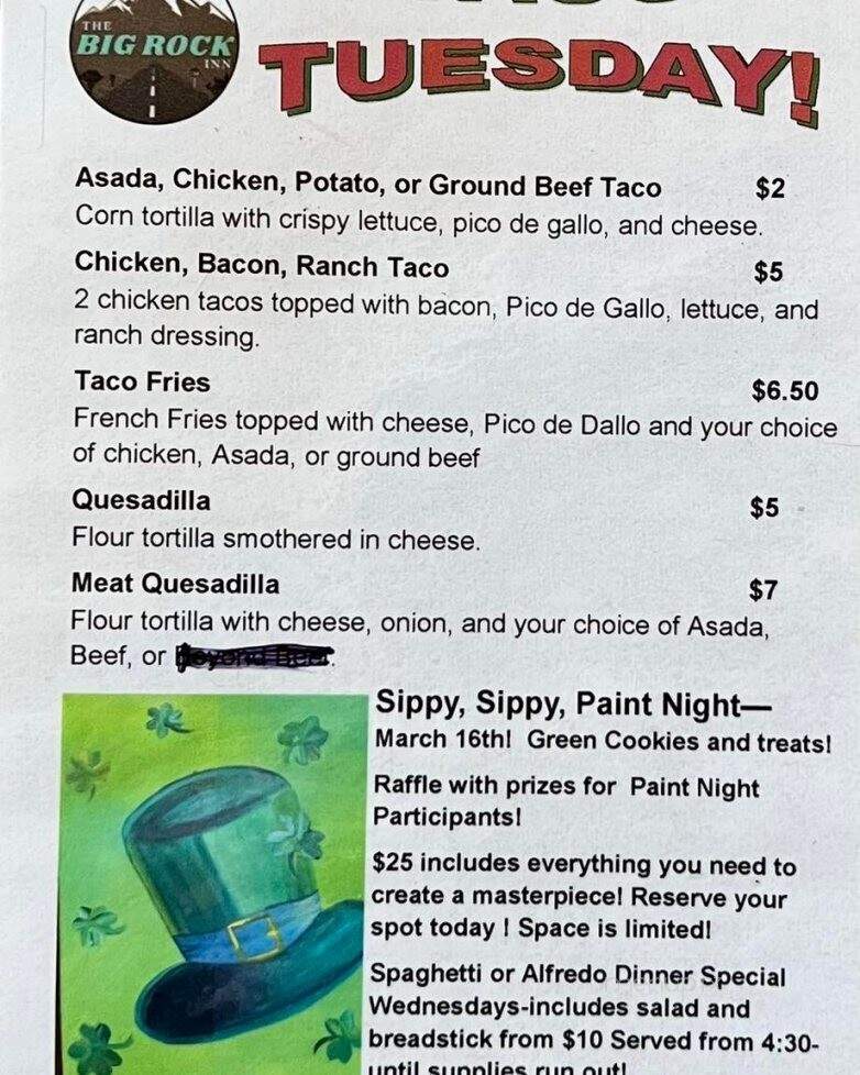 Big Rock Inn - Pinon Hills, CA menu_pic