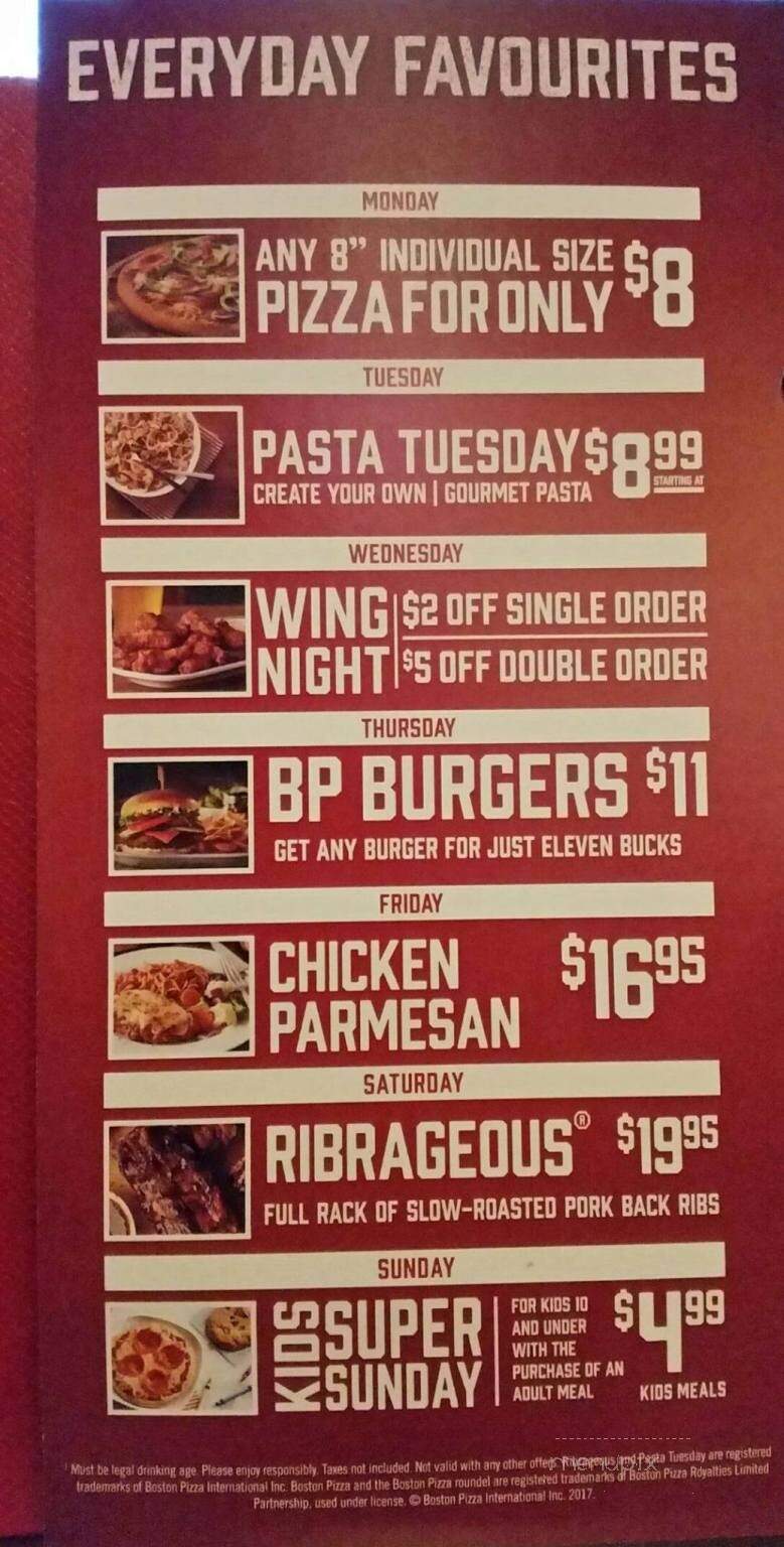Boston Pizza - Fredericton, NB menu_pic