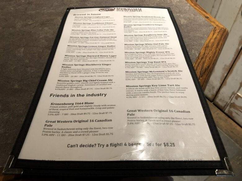 Mission Springs Brewing Company - Mission, BC menu_pic