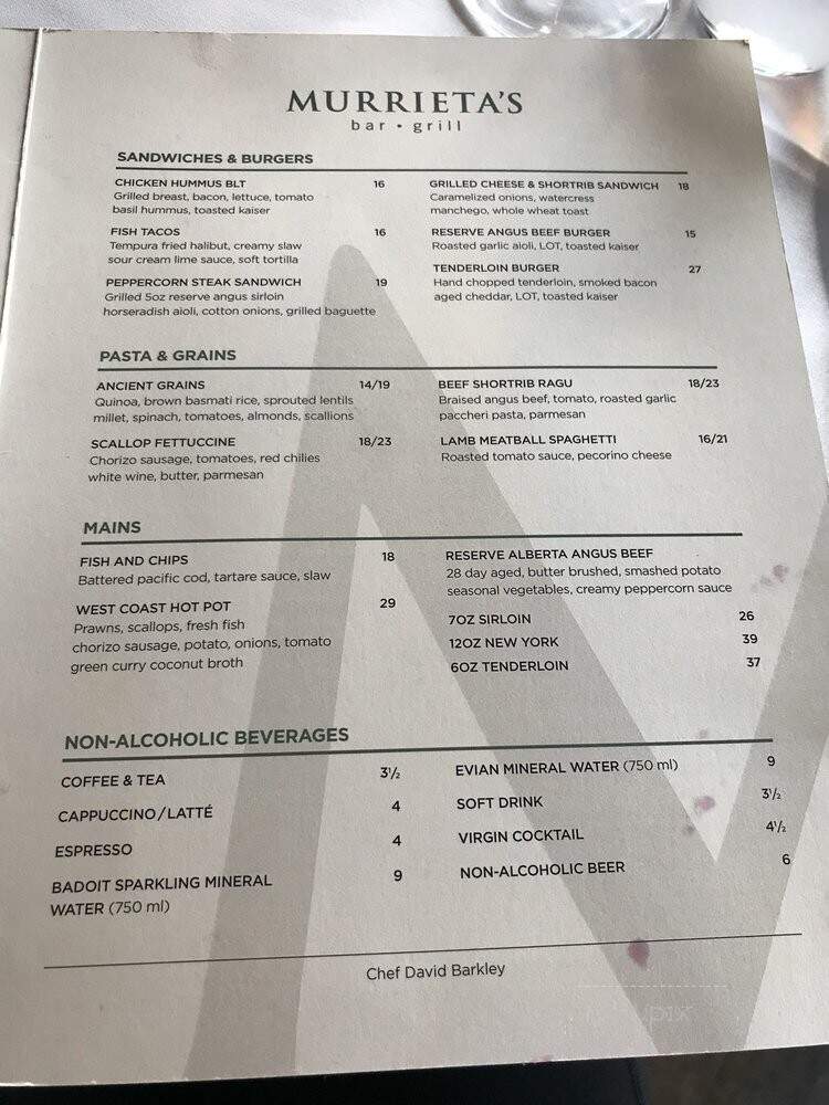 Murrieta's Bar & Grill - Canmore, AB menu_pic