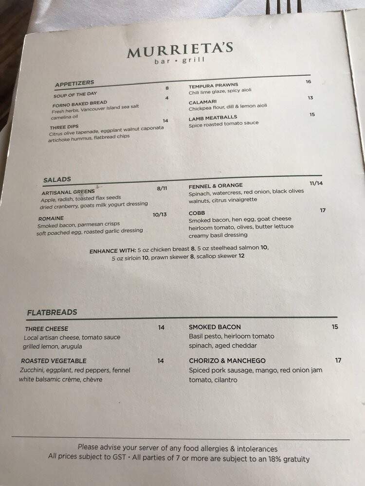 Murrieta's Bar & Grill - Canmore, AB menu_pic