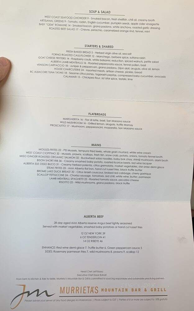 Murrieta's Bar & Grill - Canmore, AB menu_pic
