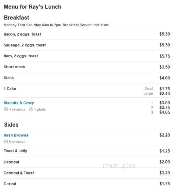Ray's Lunch - Excelsior Springs, MO menu_pic