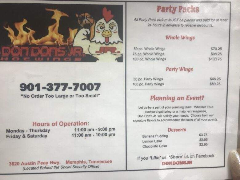 Don Don's Hot Wings - Memphis, TN menu_pic