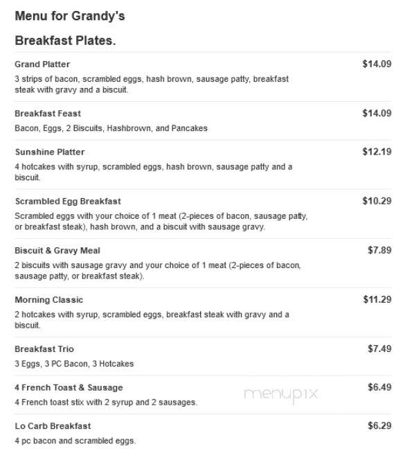 Grandy's - Texarkana, TX menu_pic