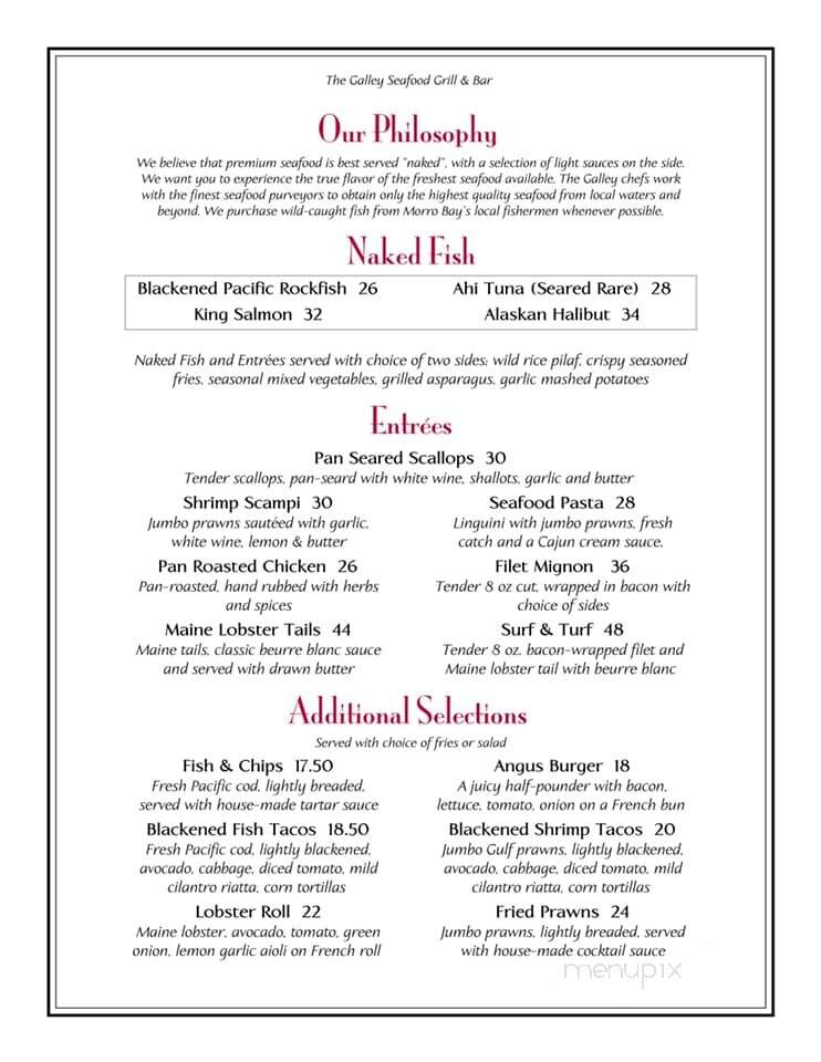 Galley Restaurant - Morro Bay, CA menu_pic