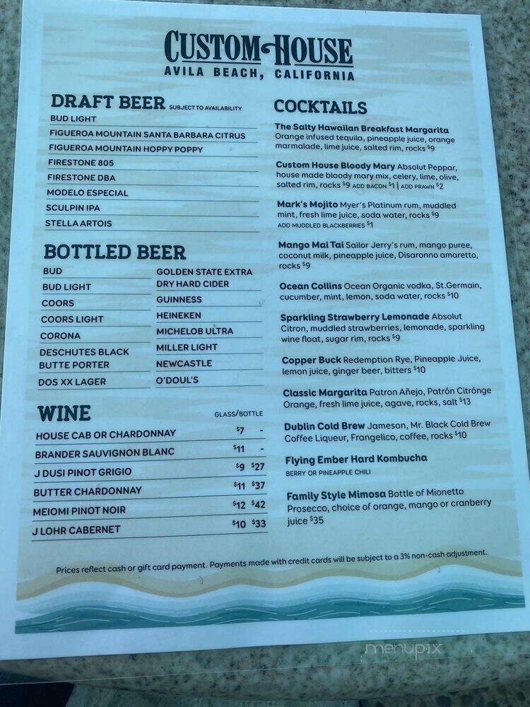 Custom House - Avila Beach, CA menu_pic