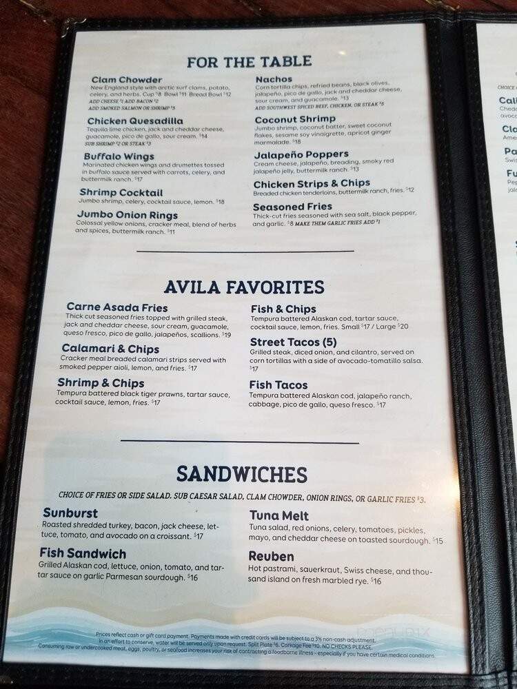 Custom House - Avila Beach, CA menu_pic