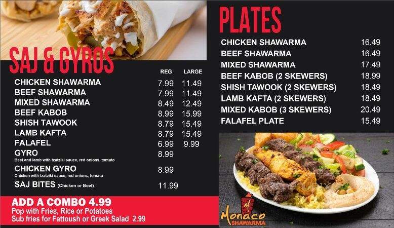 Monaco Express - Windsor, ON menu_pic