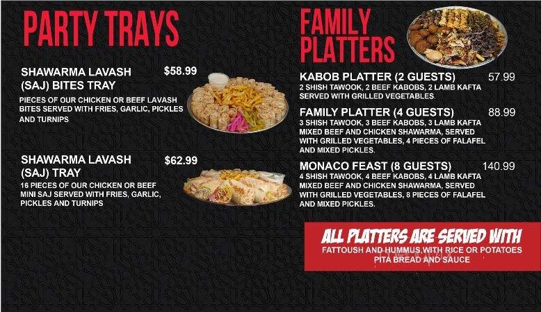 Monaco Express - Windsor, ON menu_pic